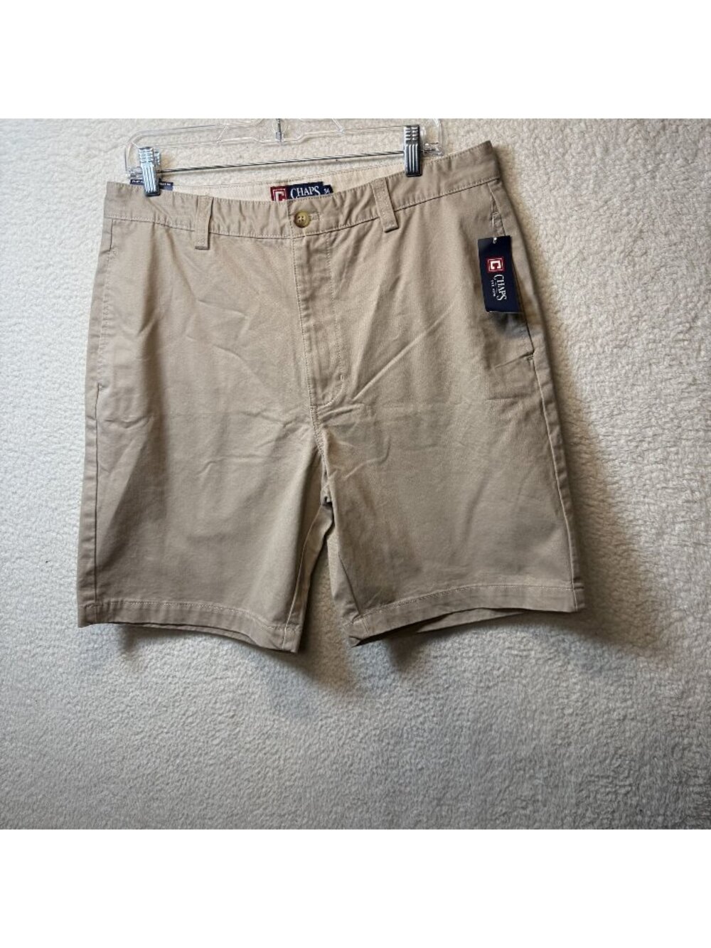 Chaps Mens Flat-Front Khaki Shorts Size 34 Cotton Casual Style Nwt